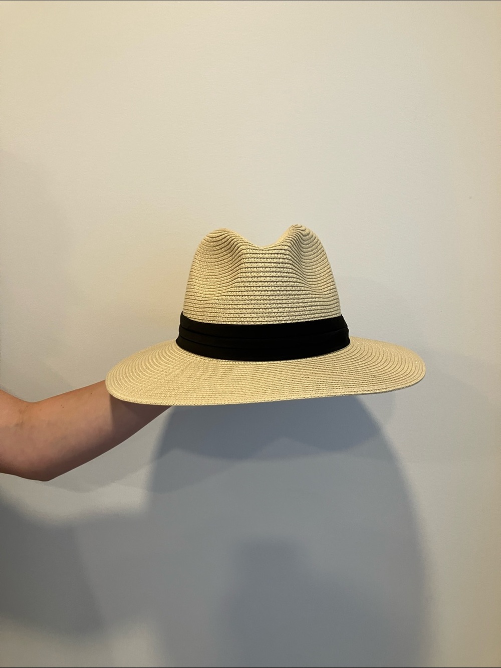 Amazon Cream Straw Fedora Hat with Black Band